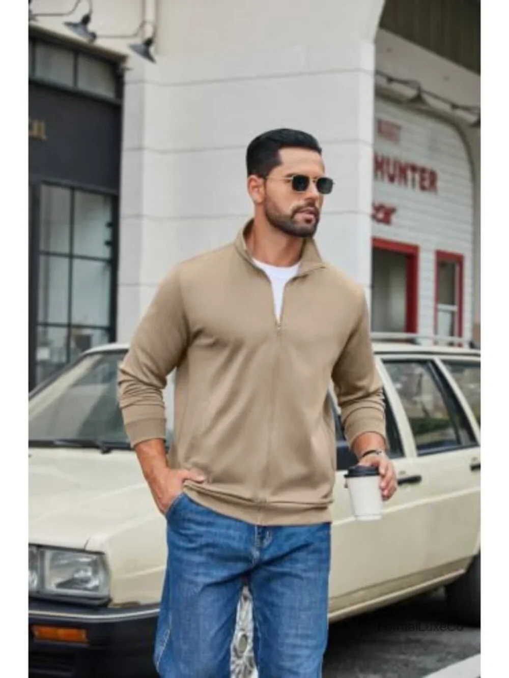 Men's Full Zip Sweatshirt Mock Neck Lightweight Knit Jacket w/ Pockets